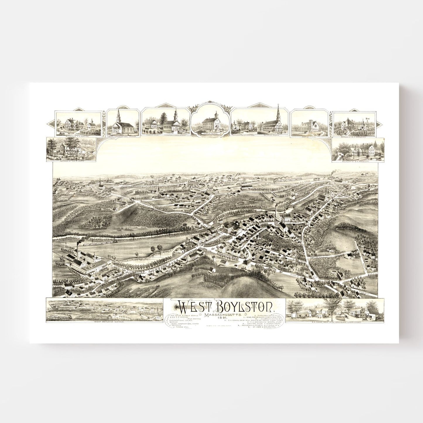 Vintage Map of West Boylston, Massachusetts, 1891