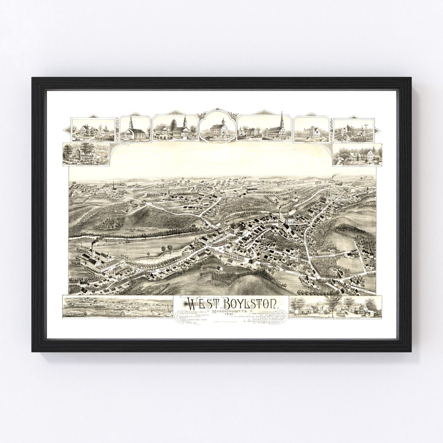 Vintage map of West Boylston, Massachusetts, 1891, Wachusett watershed farmland