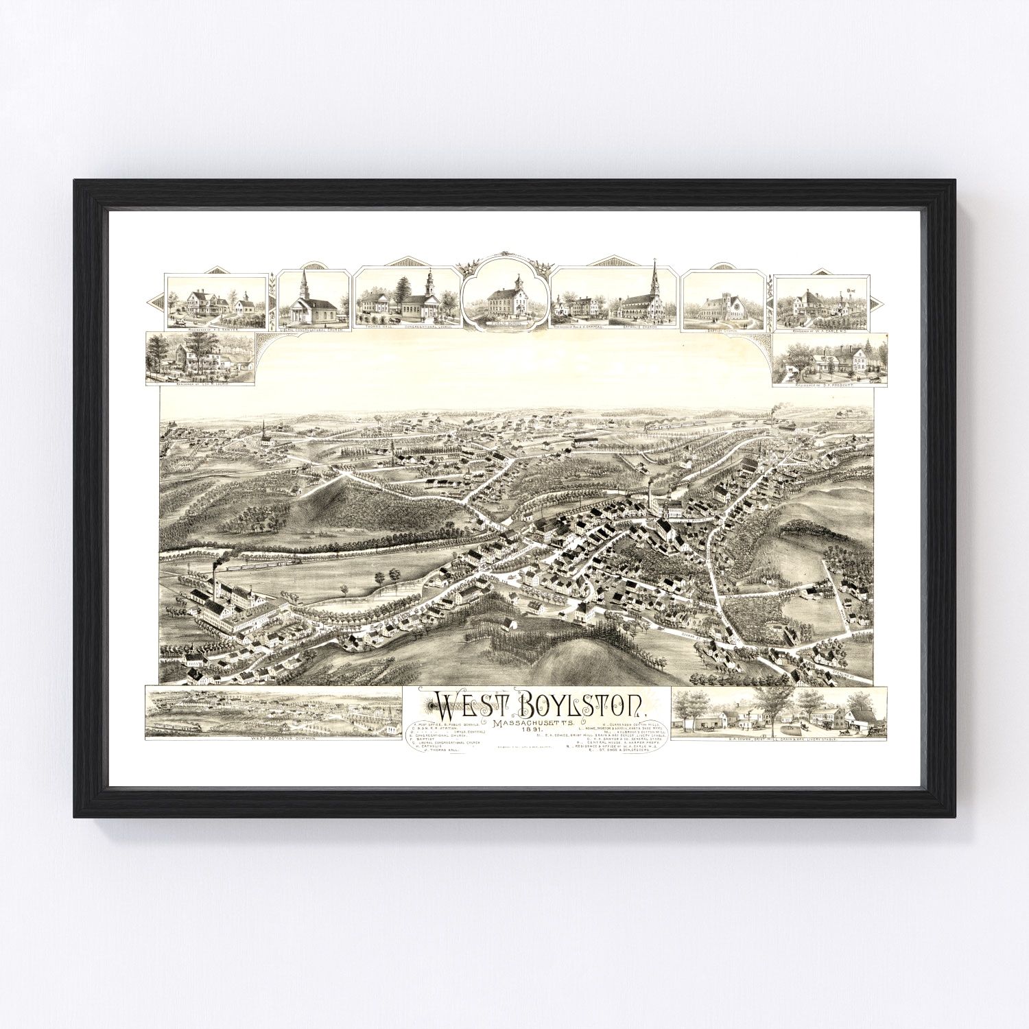 Vintage map of West Boylston, Massachusetts, 1891, Wachusett watershed farmland