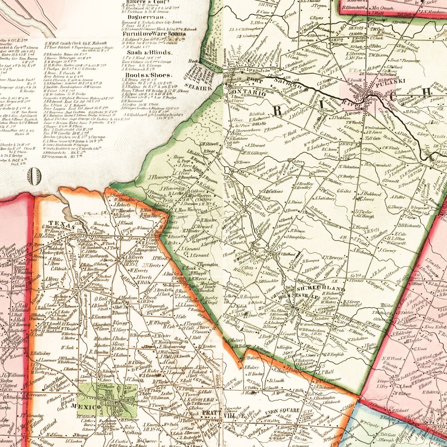 Vintage Map of Oswego County, New York, 1854
