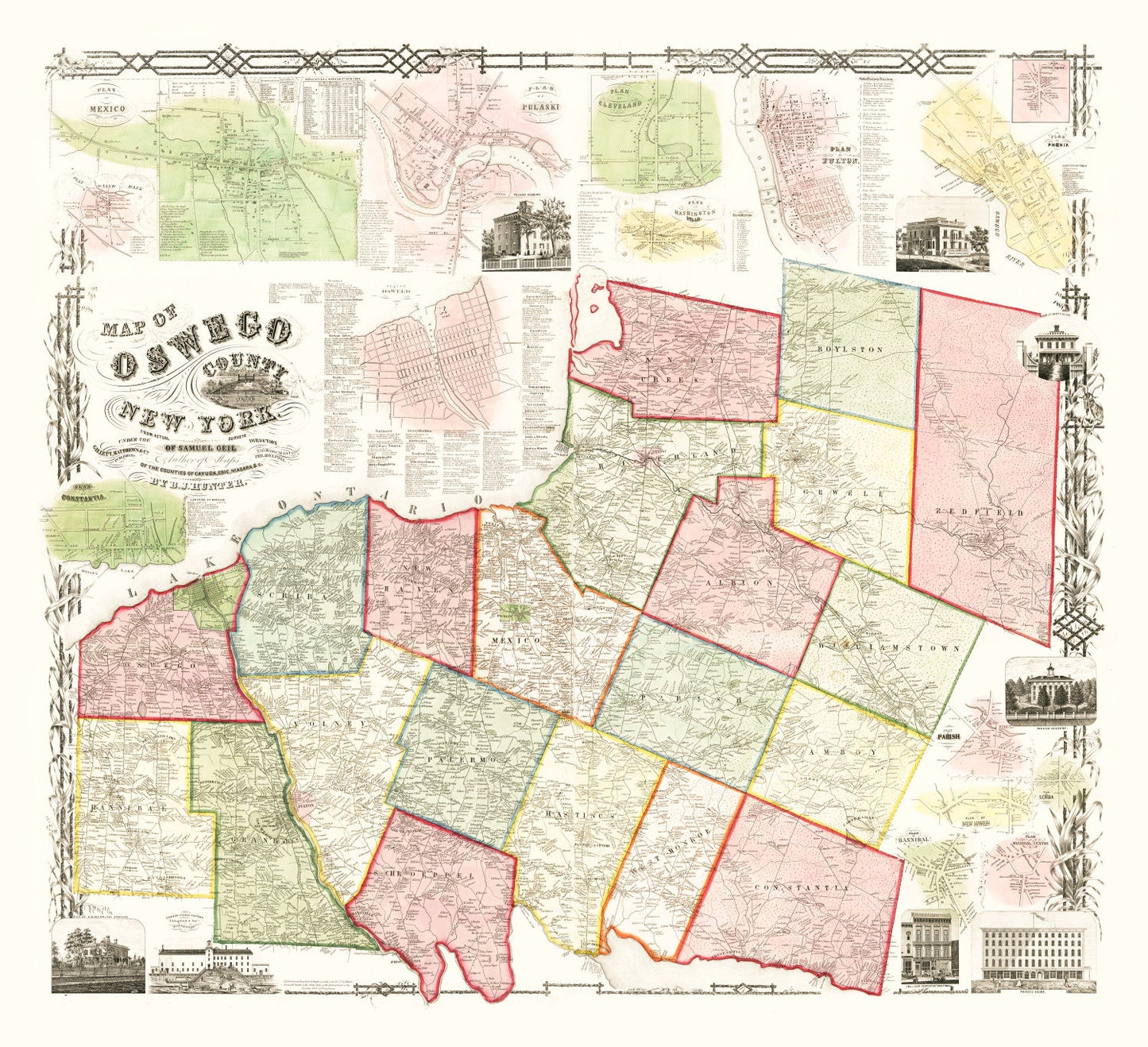 Vintage Map of Oswego County, New York, 1854