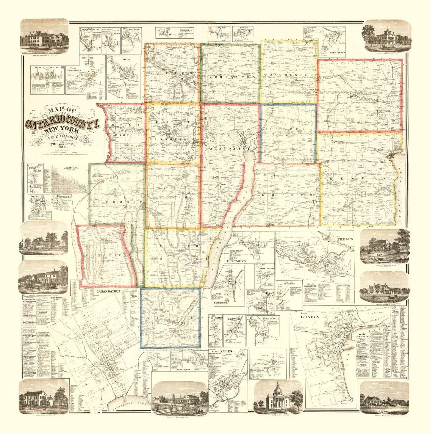 Vintage Map of Ontario County, New York, 1859