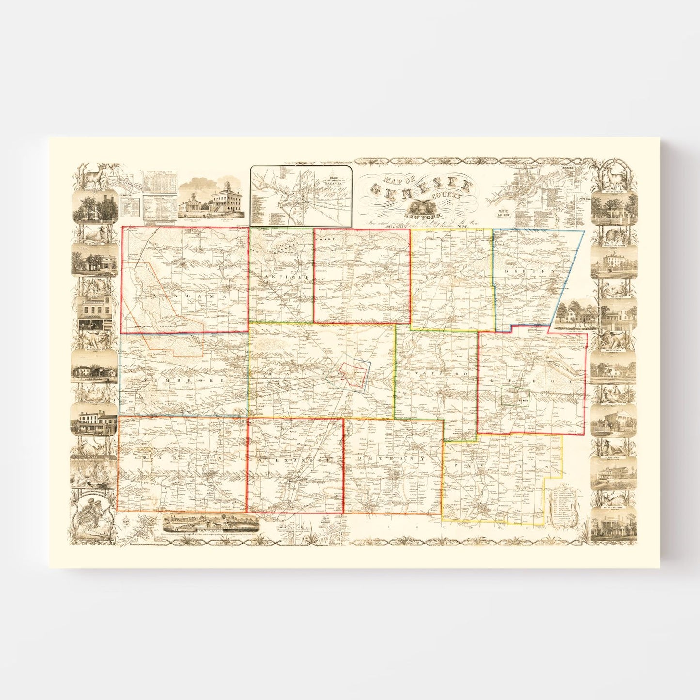 Vintage Map of Genesee County, New York, 1854 II