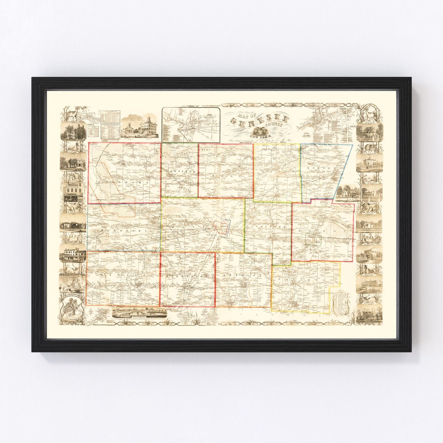 Vintage map of Genesee County, New York, 1854