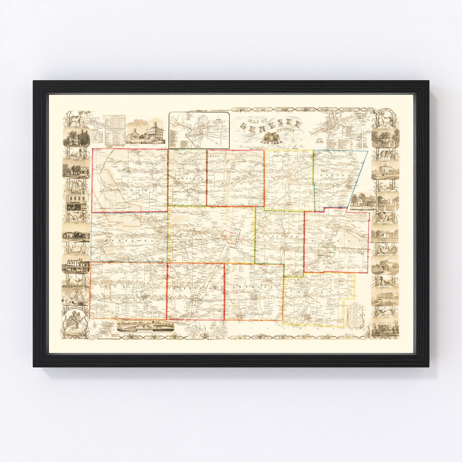 Vintage map of Genesee County, New York, 1854