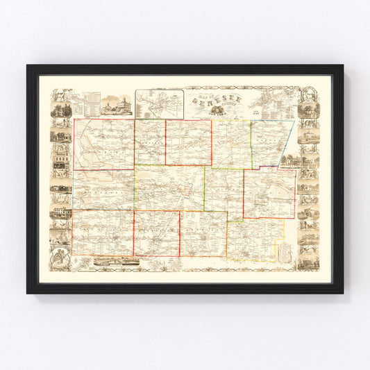 Vintage map of Genesee County, New York, 1854