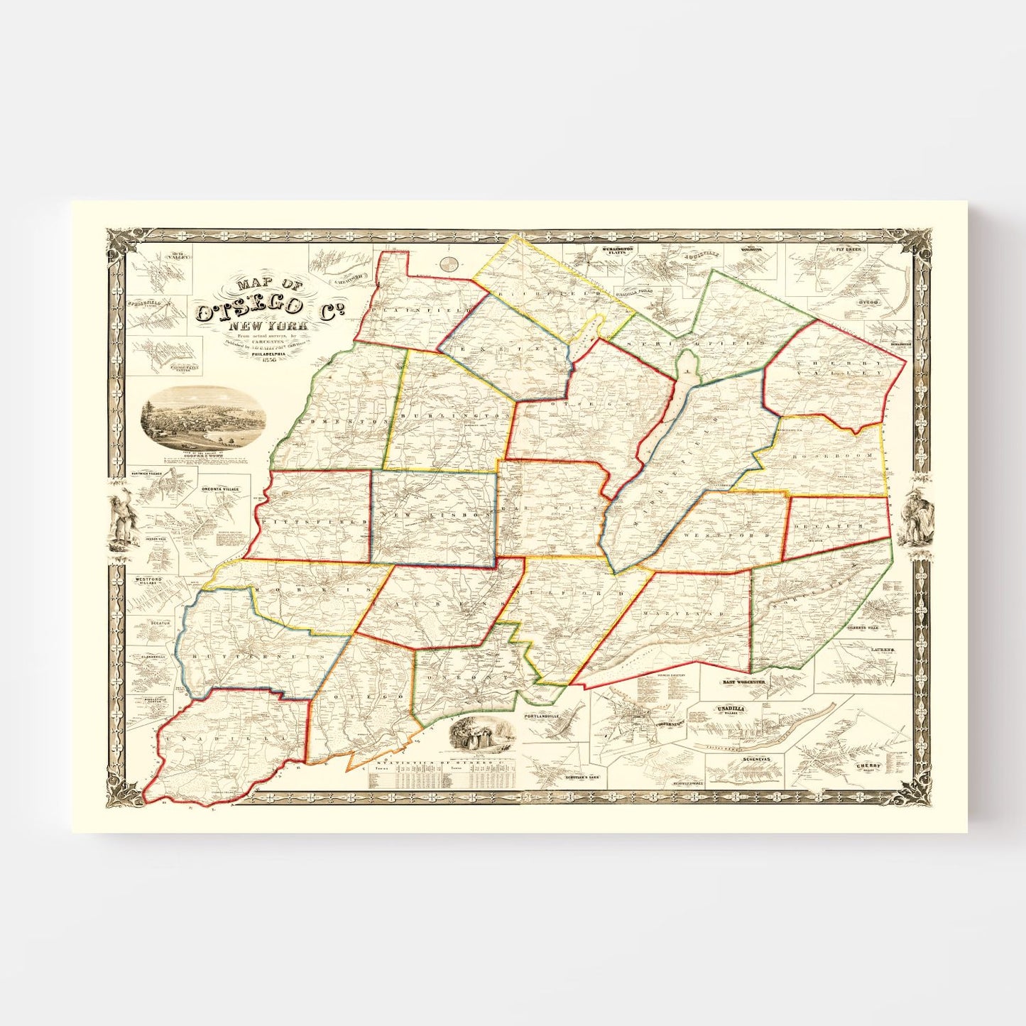 Vintage Map of Otsego County, New York, 1856