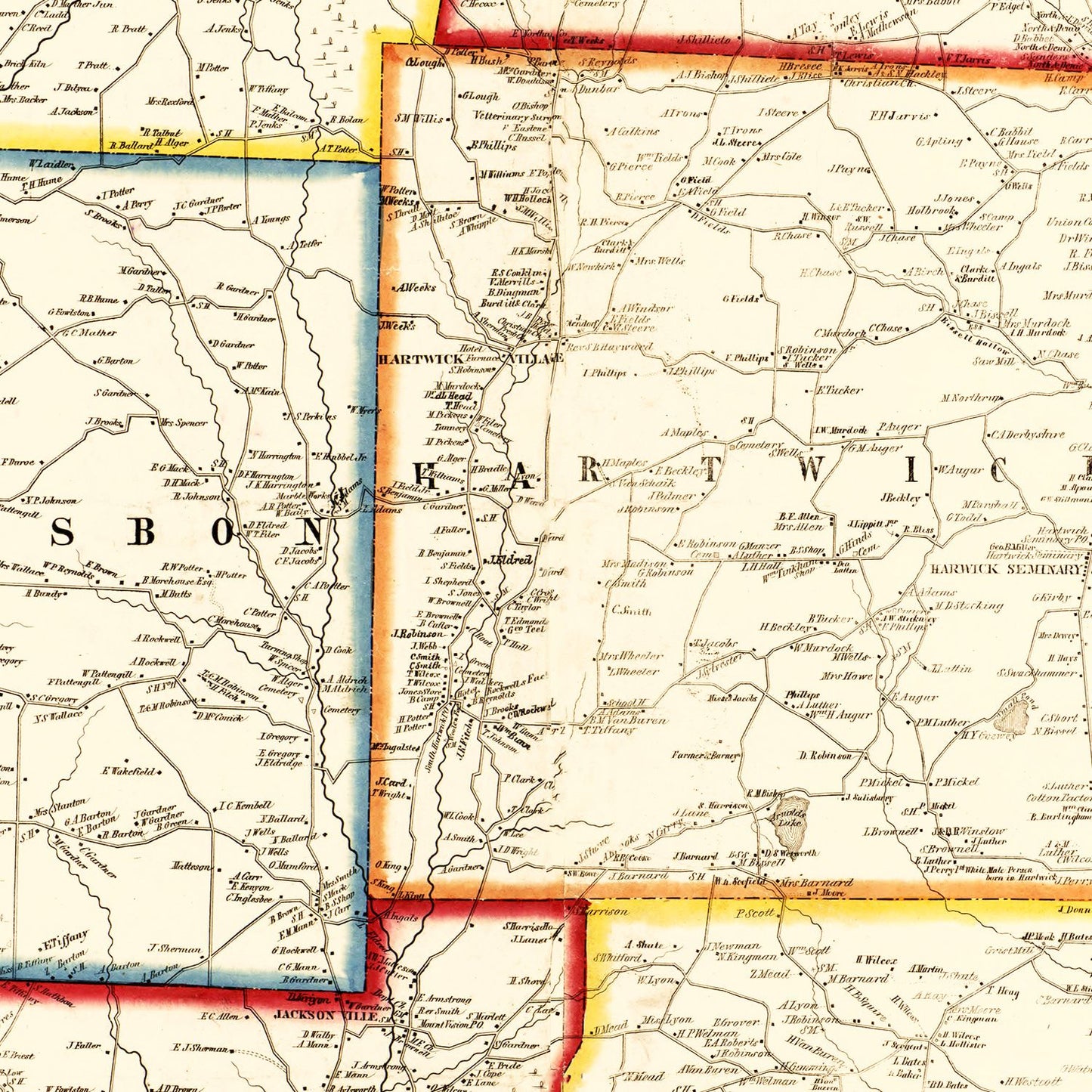 Vintage Map of Otsego County, New York, 1856