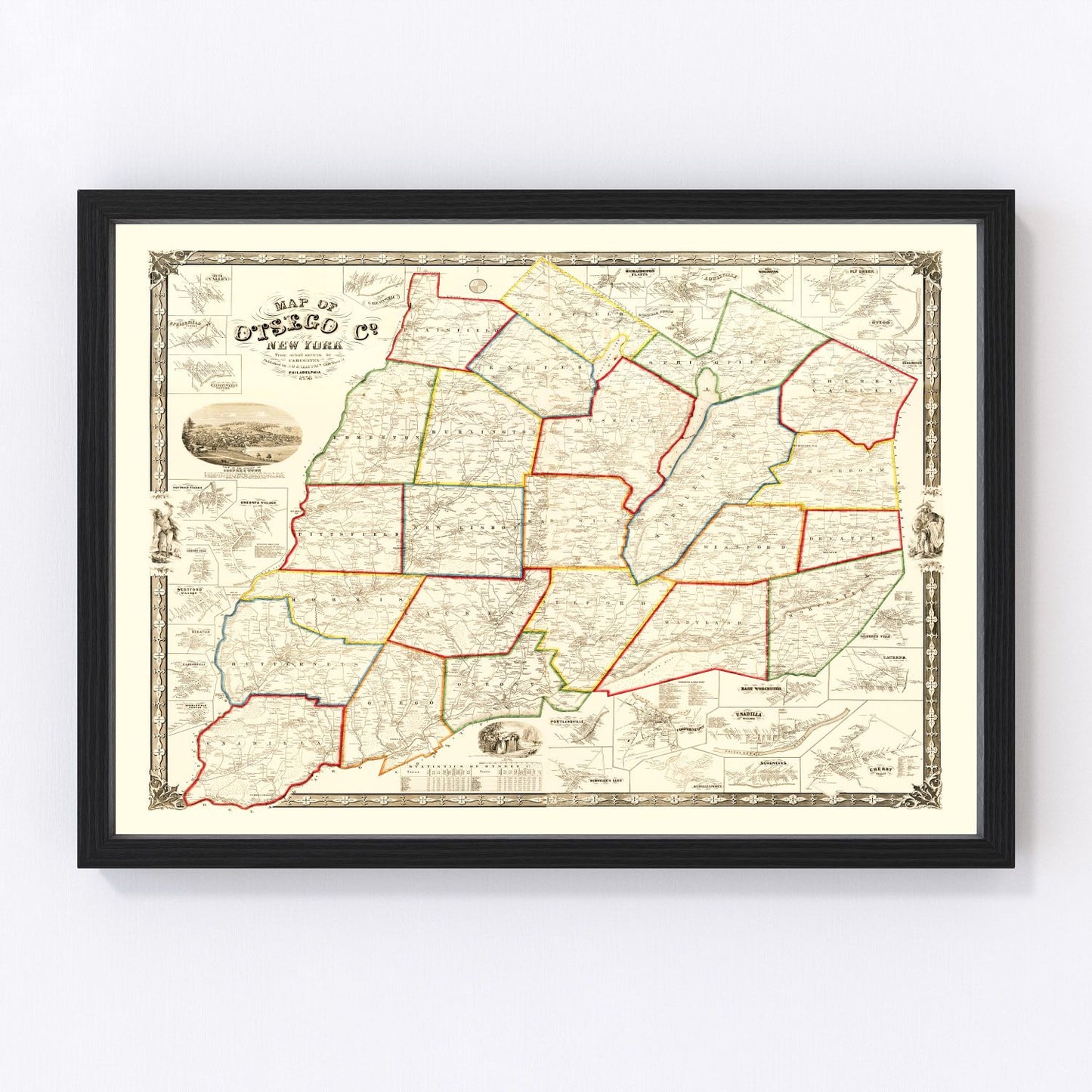 Vintage map of Otsego County, New York, 1856