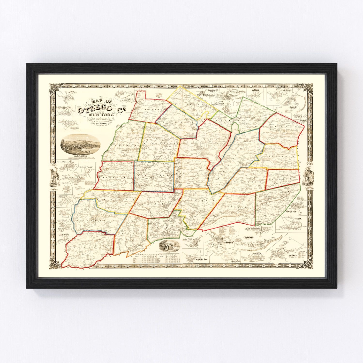 Vintage map of Otsego County, New York, 1856