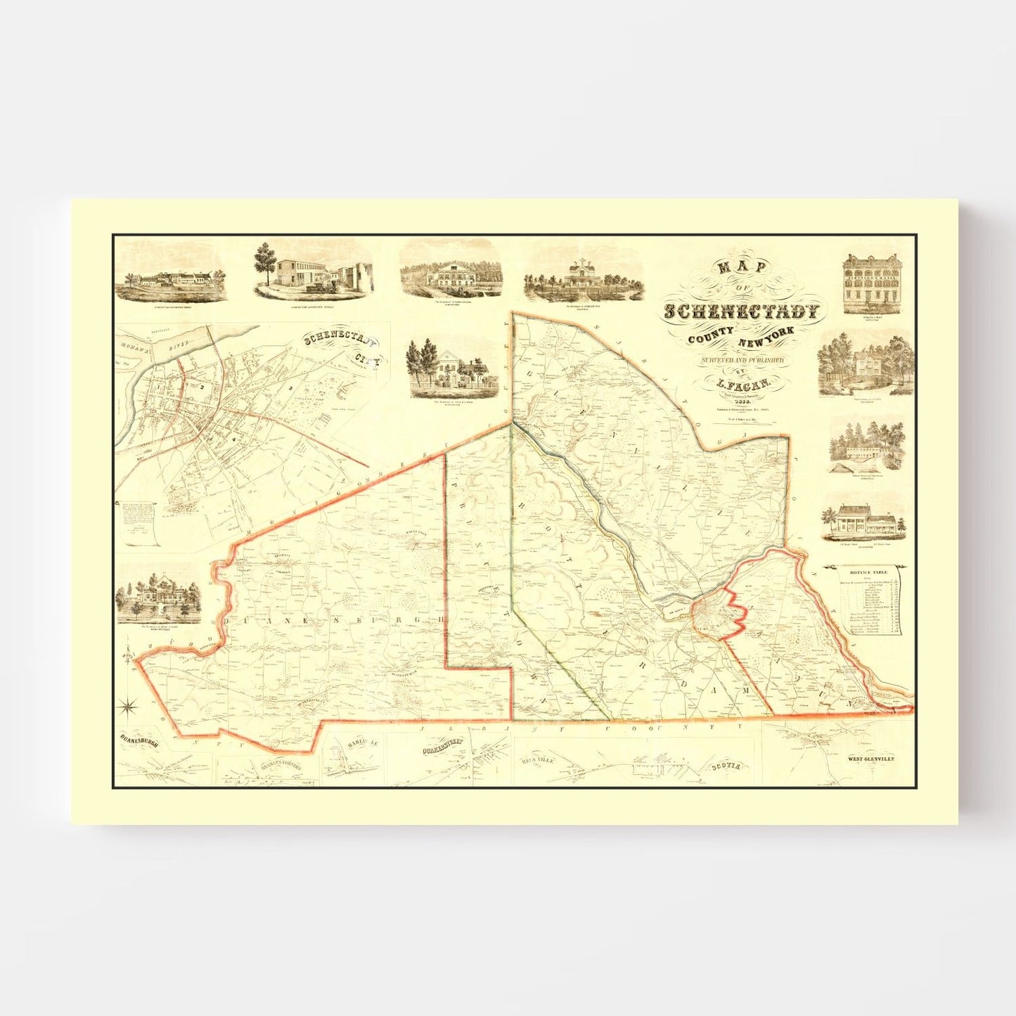 Vintage Map of Schenectady County, New York, 1856