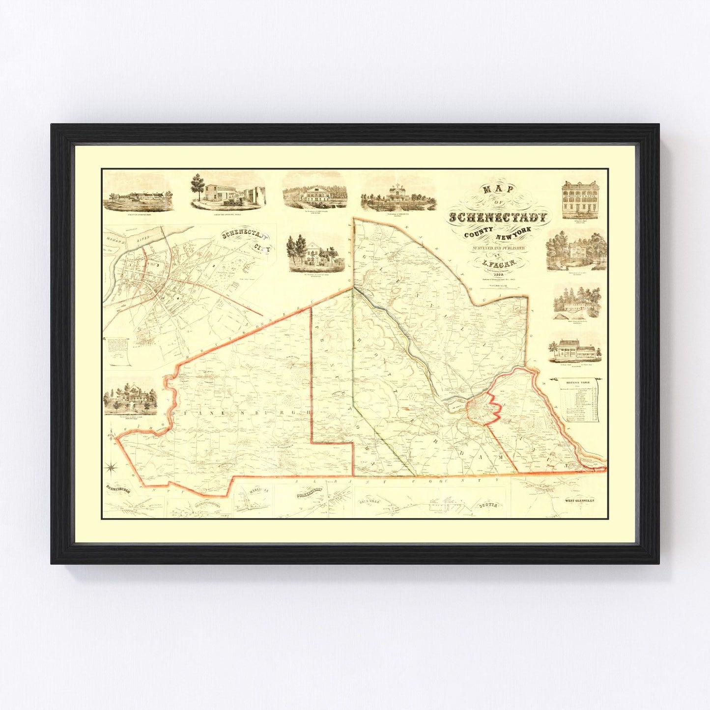 vintage map of Schenectady County, New York, 1856