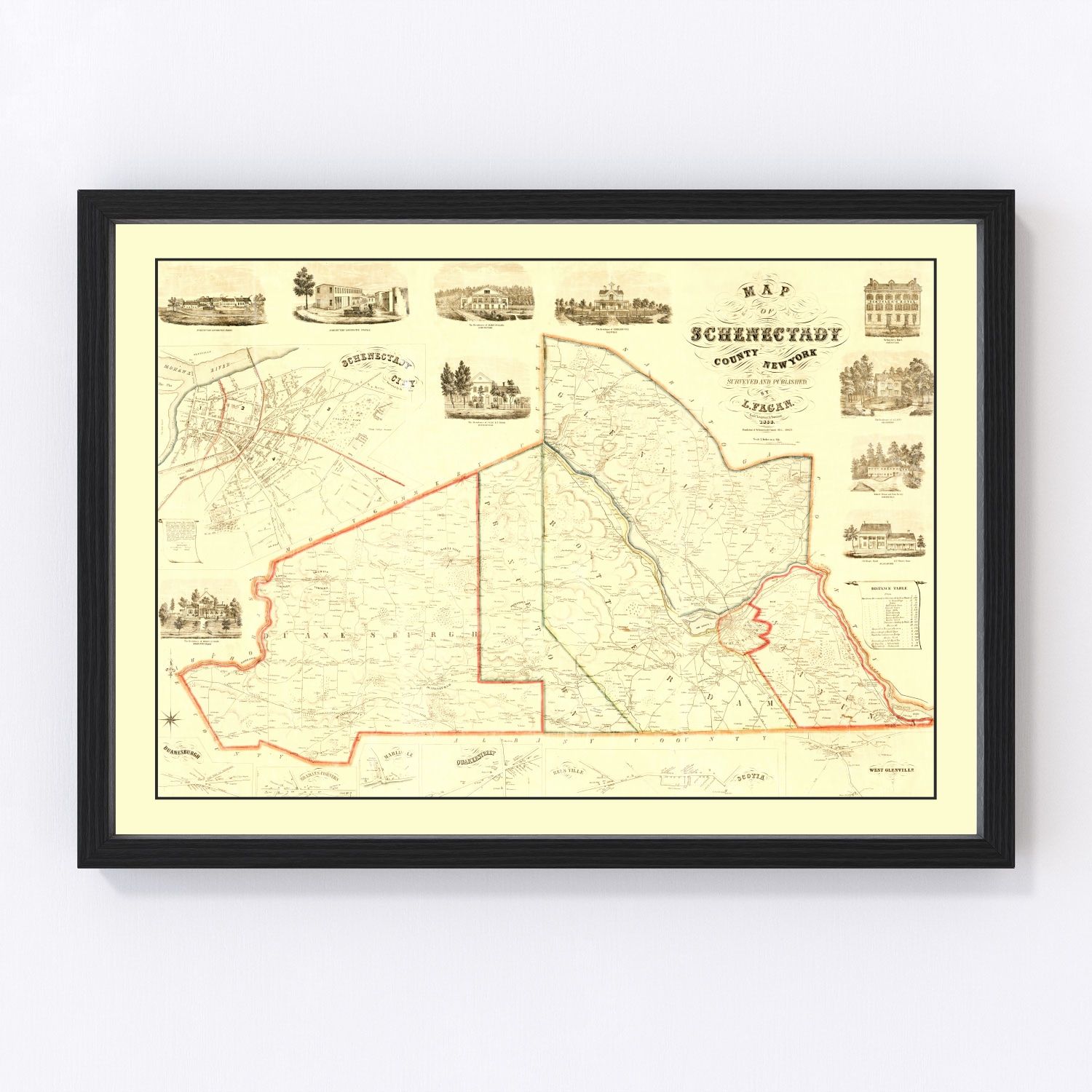 vintage map of Schenectady County, New York, 1856