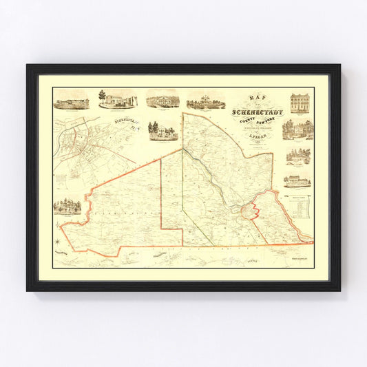 vintage map of Schenectady County, New York, 1856