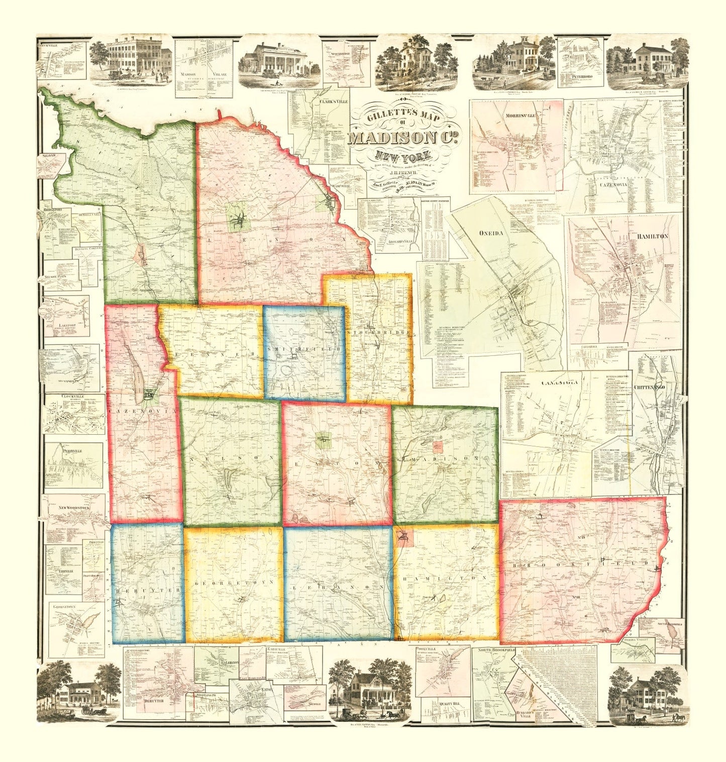 Vintage Map of Madison County, New York, 1859