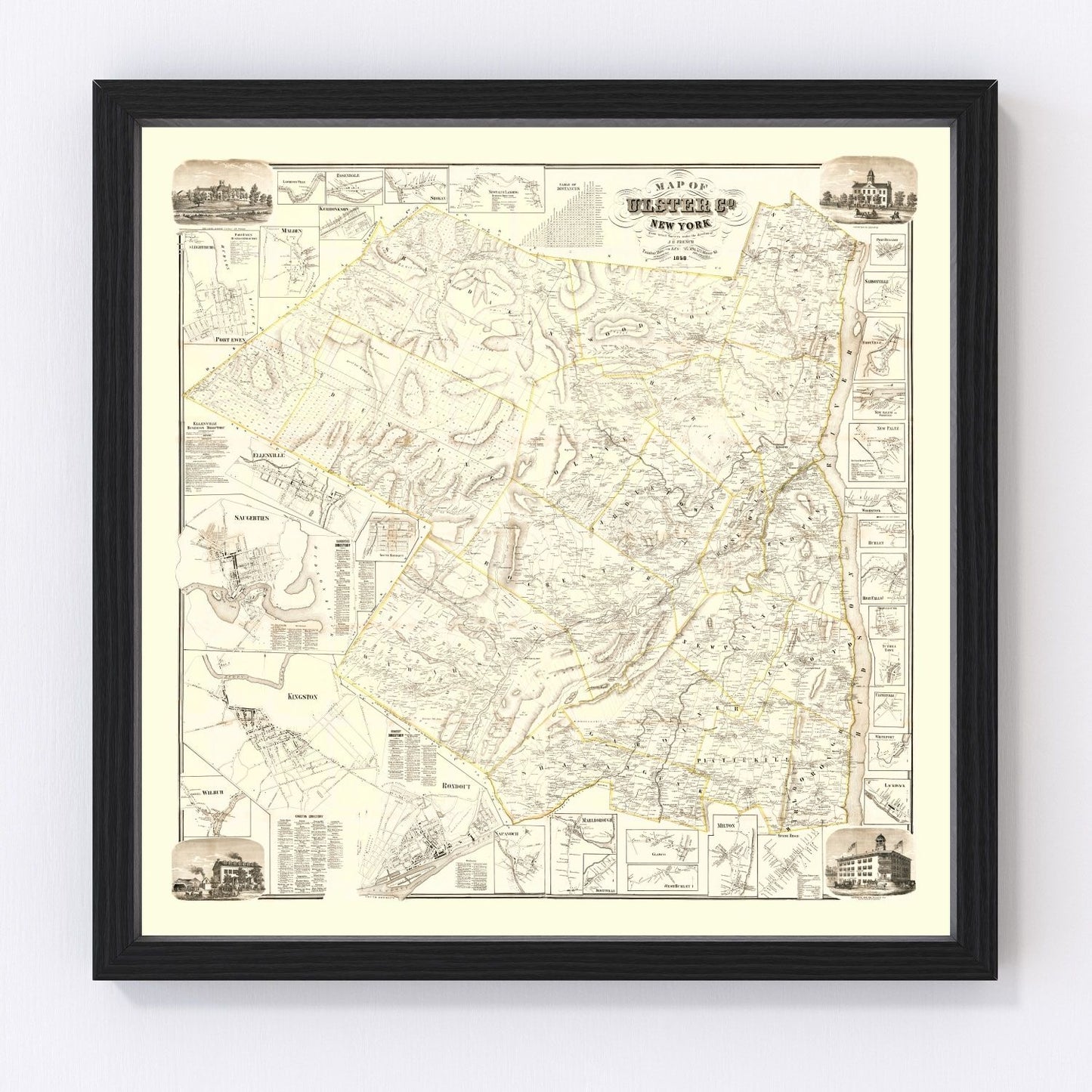 Vintage map of Ulster County, New York, 1858