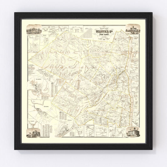 Vintage map of Ulster County, New York, 1858