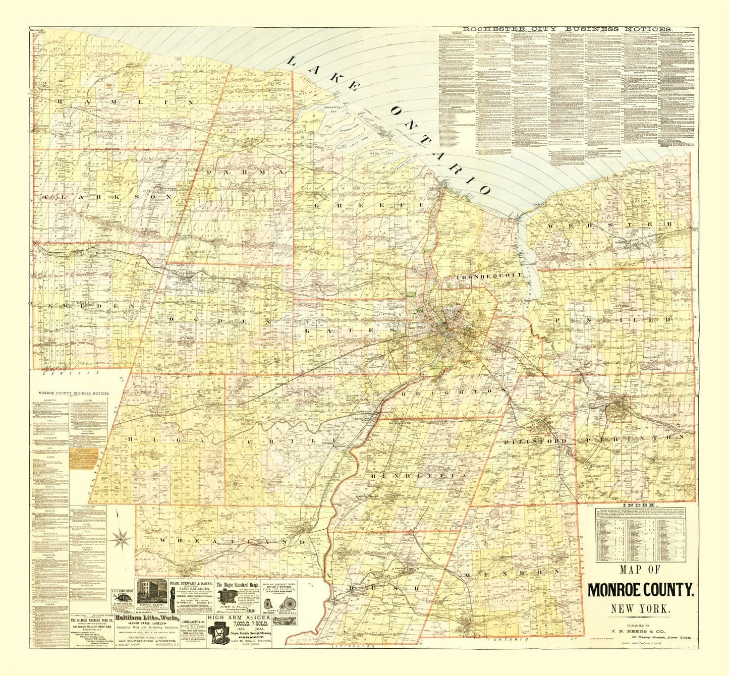 Vintage Map of Monroe County, New York, 1887