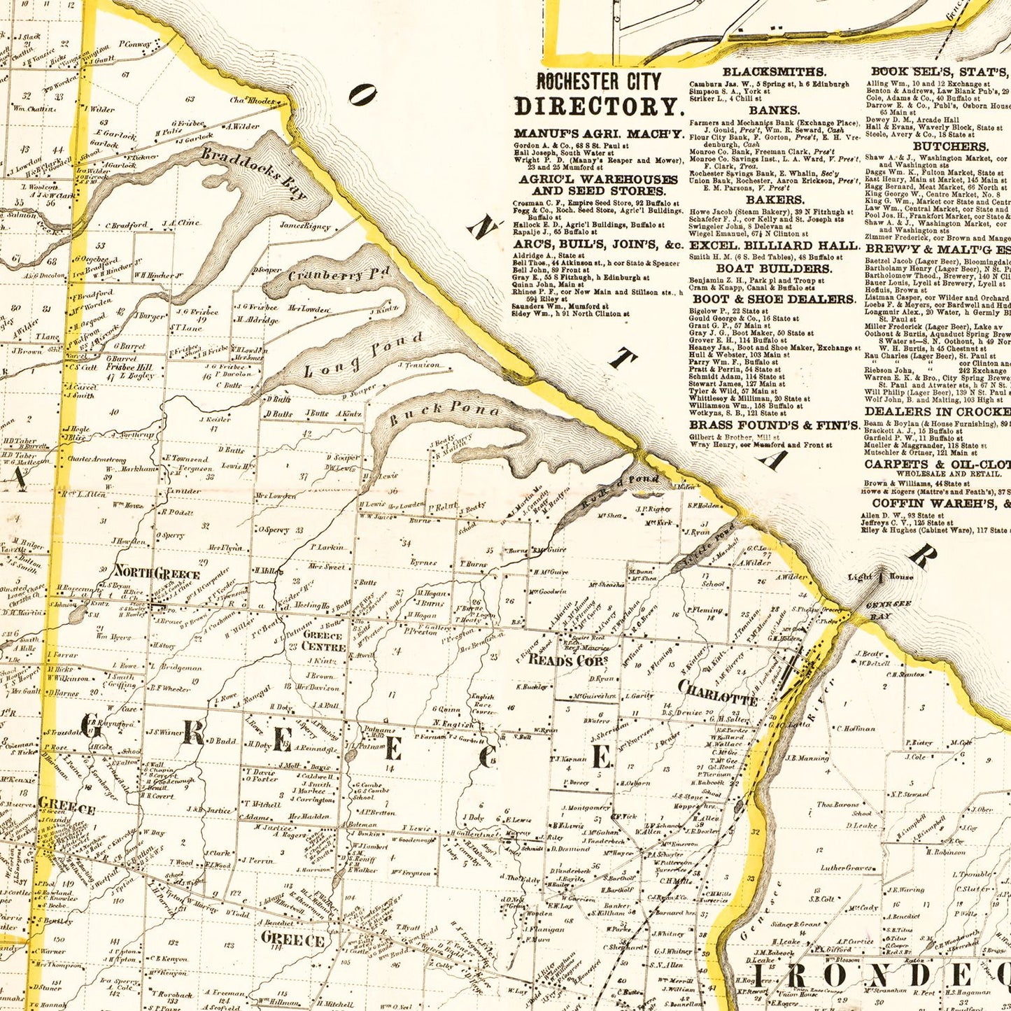 Vintage Map of Monroe County, New York, 1858
