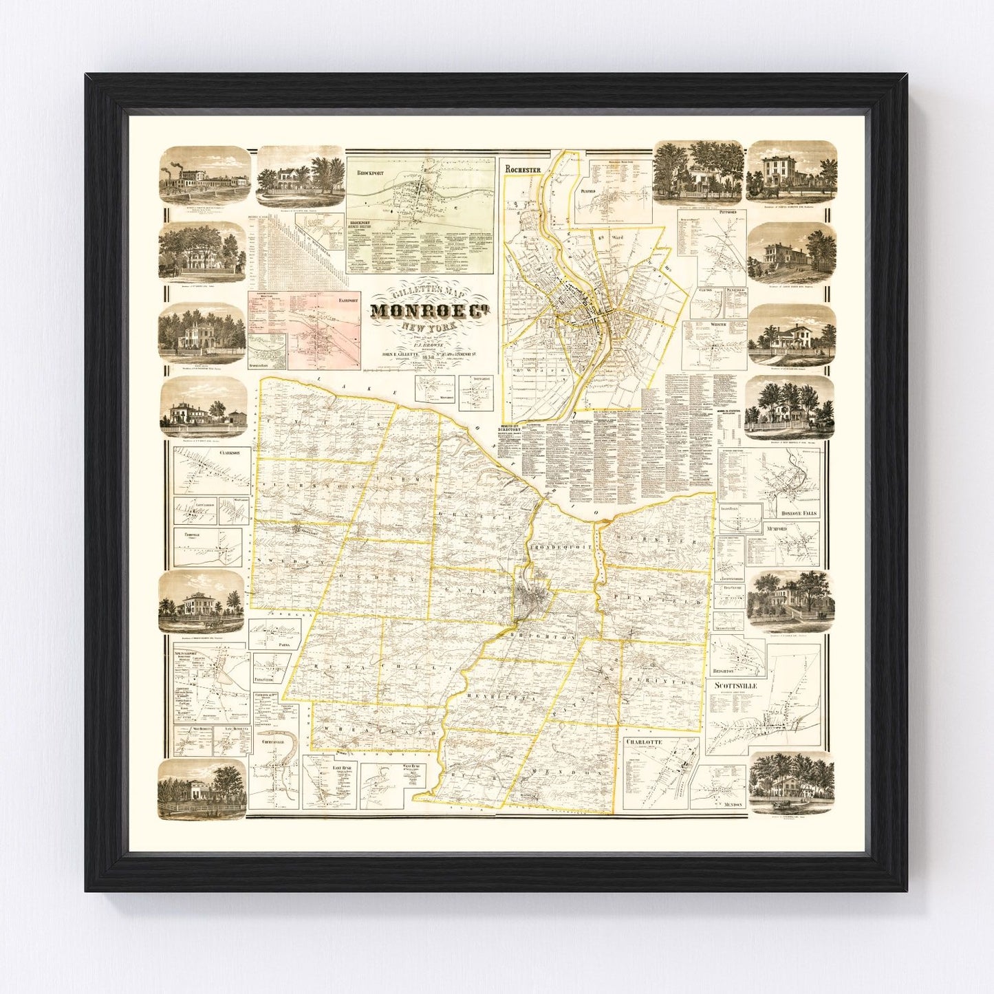 Vintage map of Monroe County, New York, 1858