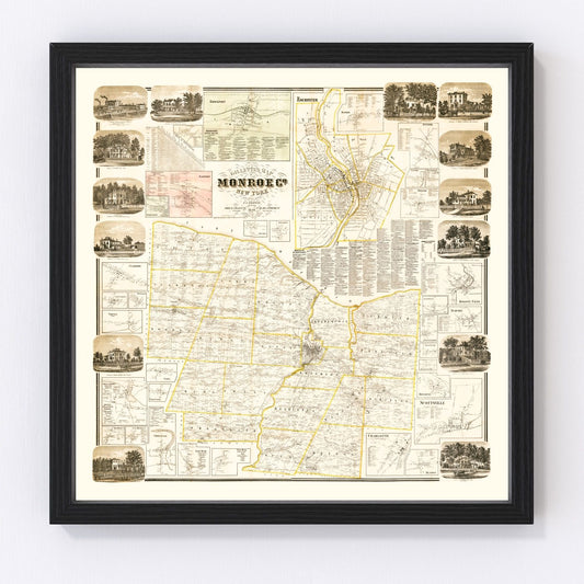 Vintage map of Monroe County, New York, 1858