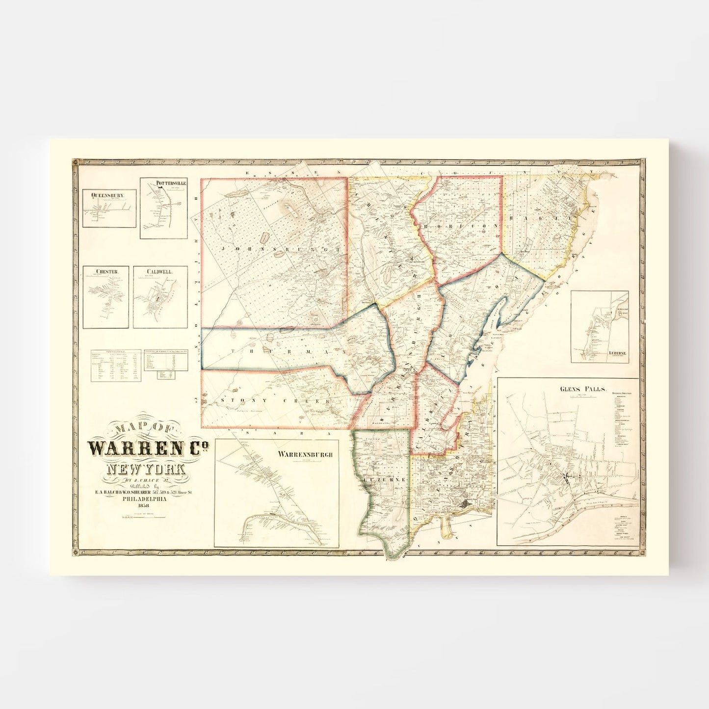 Vintage Map of Warren County, New York, 1858