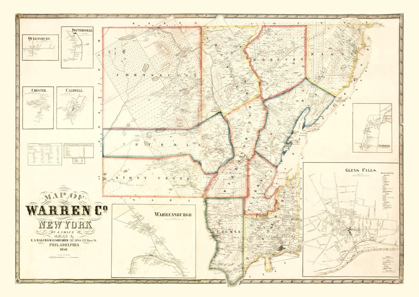Vintage Map of Warren County, New York, 1858