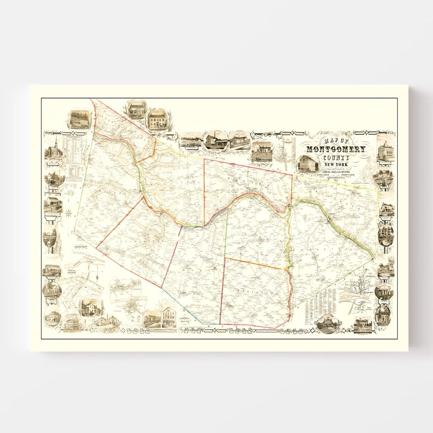 Vintage Map of Montgomery County, New York, 1853