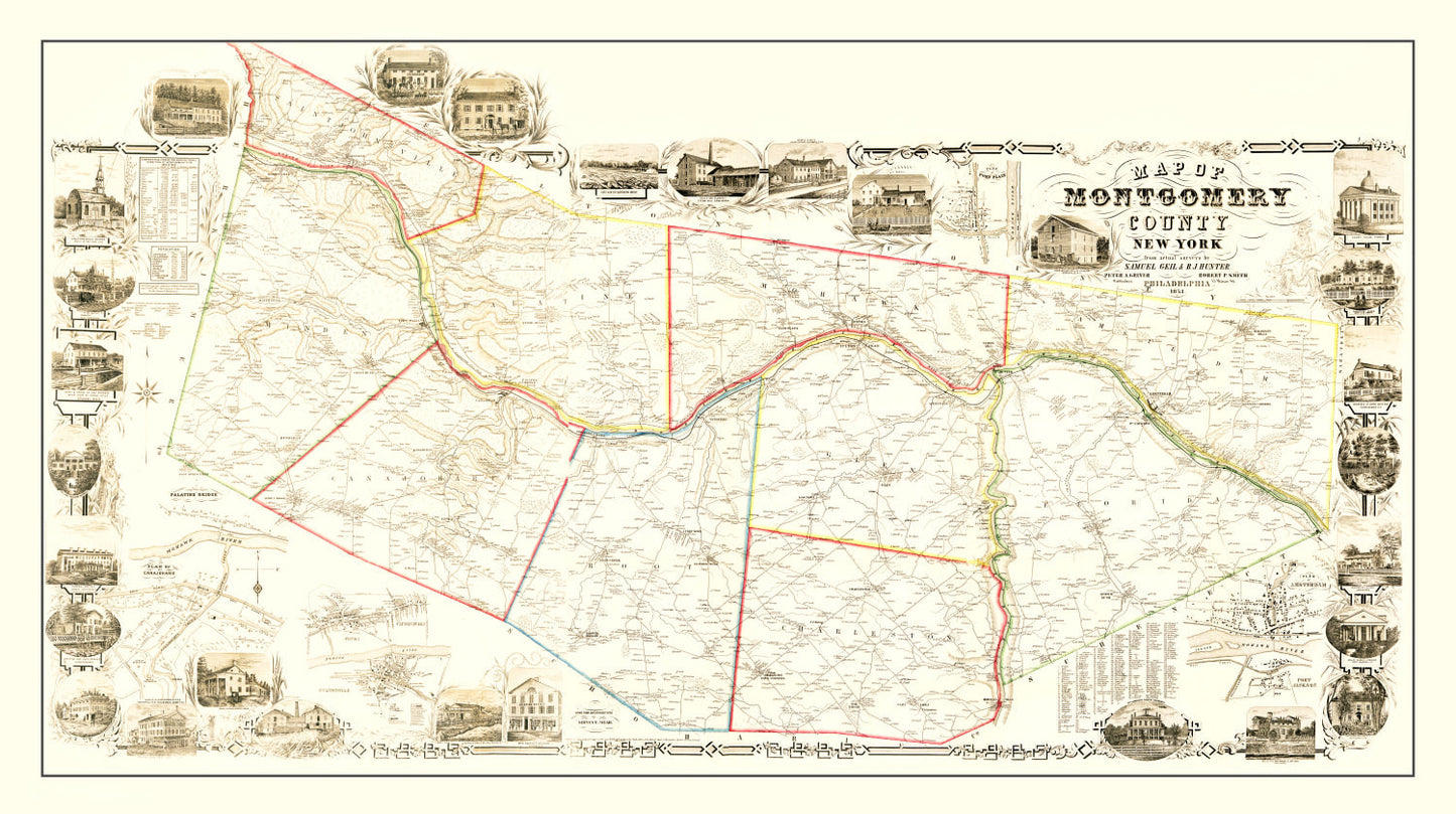 Vintage Map of Montgomery County, New York, 1853