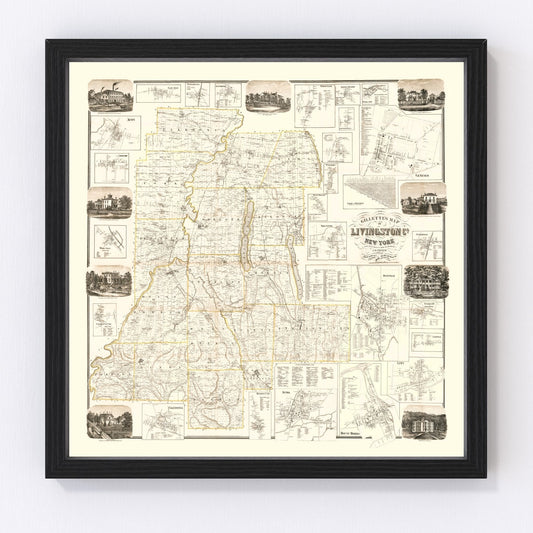 vintage map of Livingston County, New York, 1858