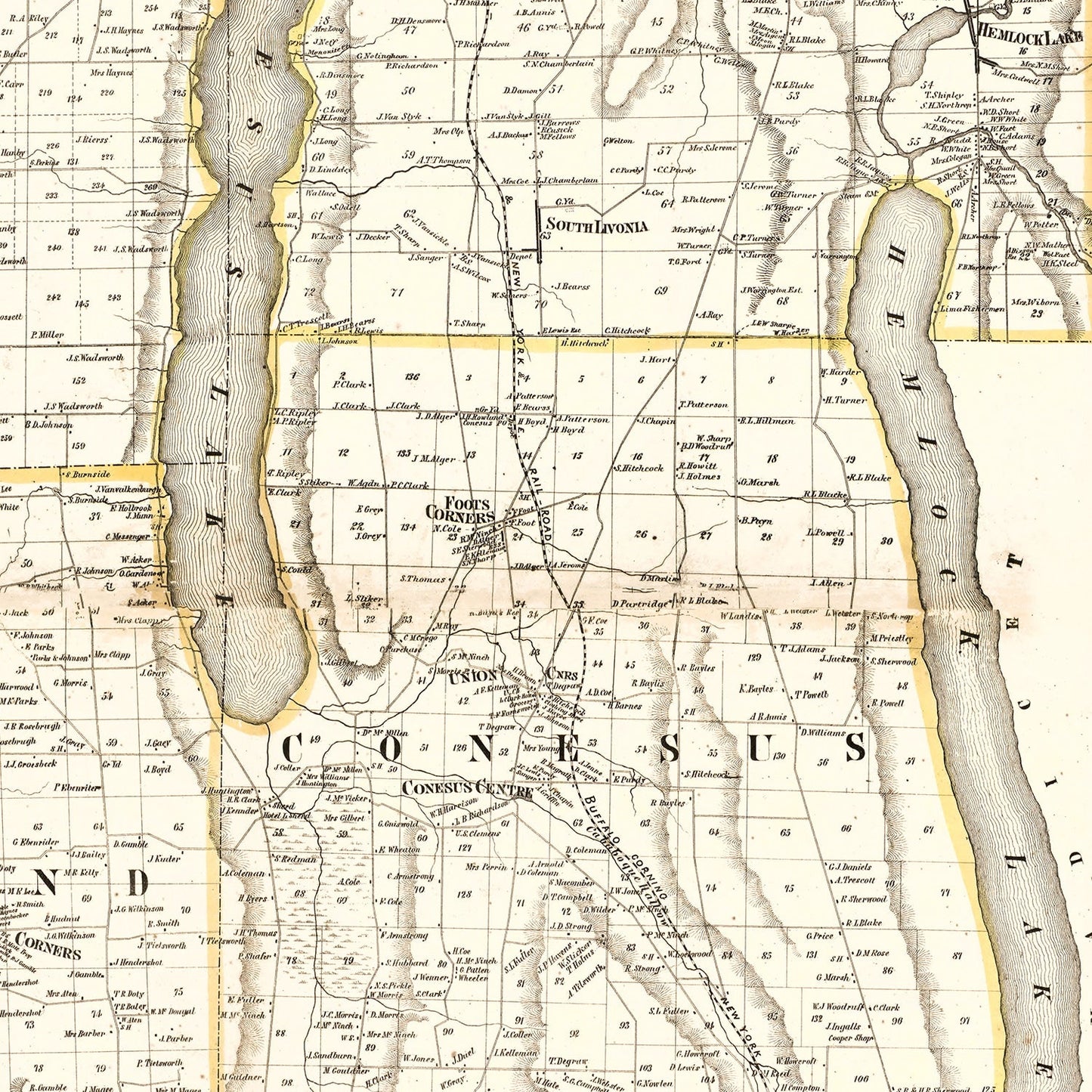 Vintage Map of Livingston County, New York, 1858