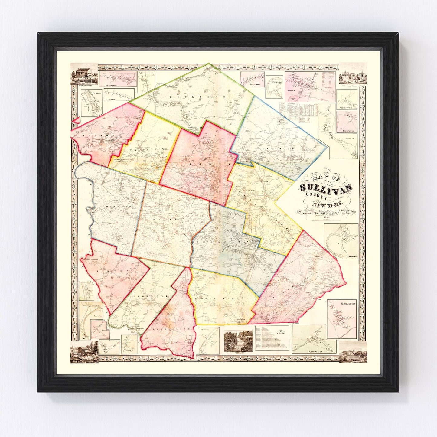 Vintage map of Sullivan County, New York, 1856