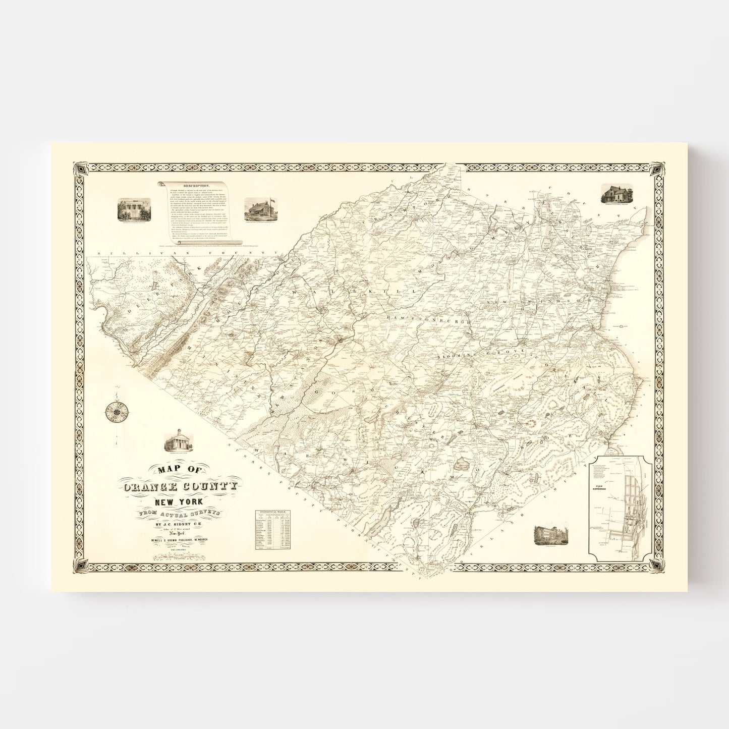 Vintage Map of Orange County, New York, 1851