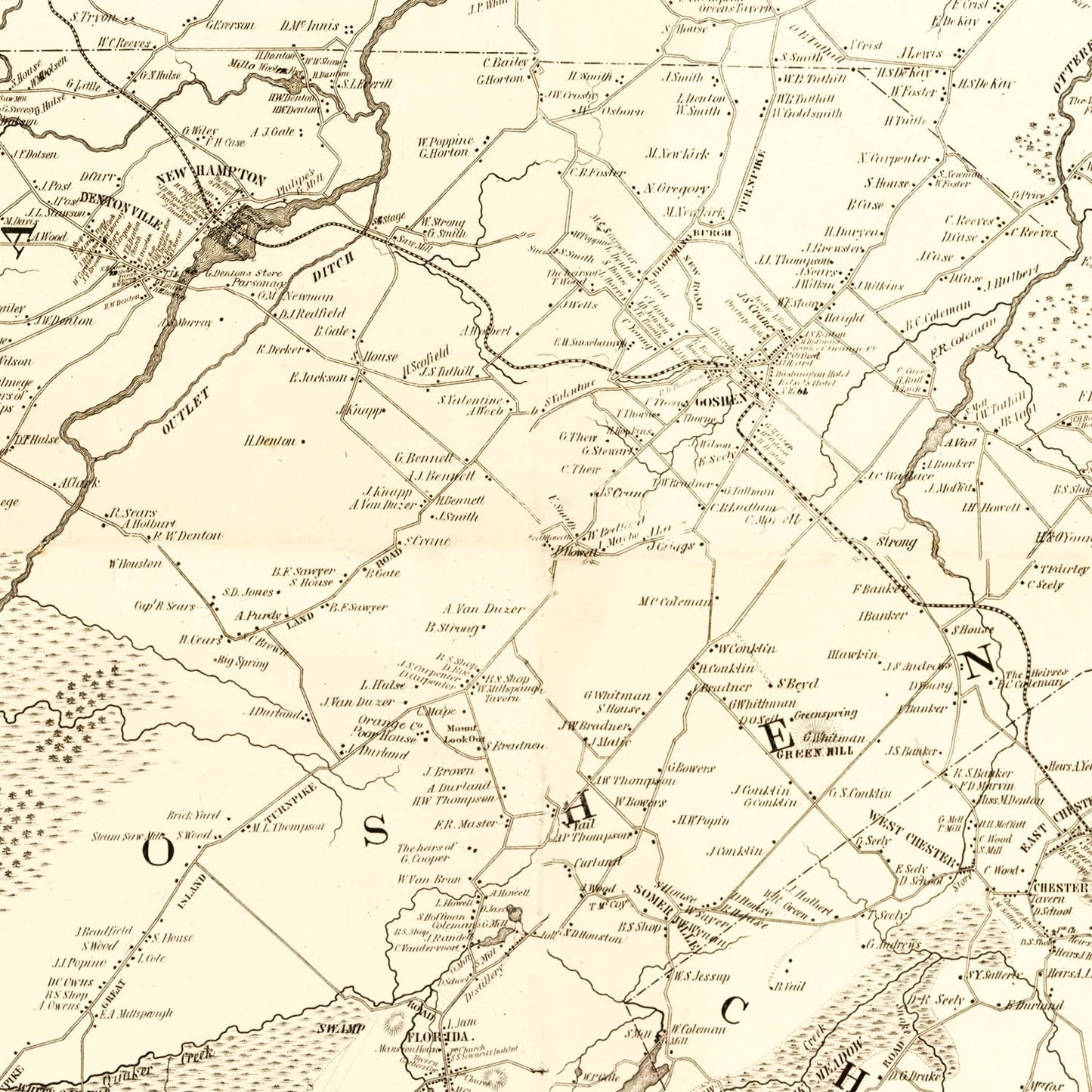 Vintage Map of Orange County, New York, 1851