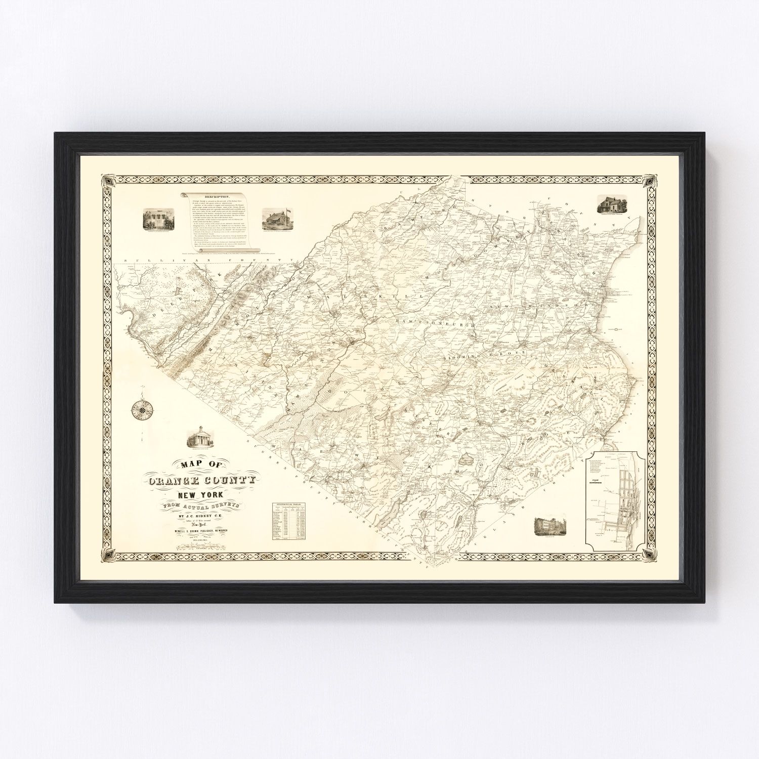 Vintage map of Orange County, New York, 1851