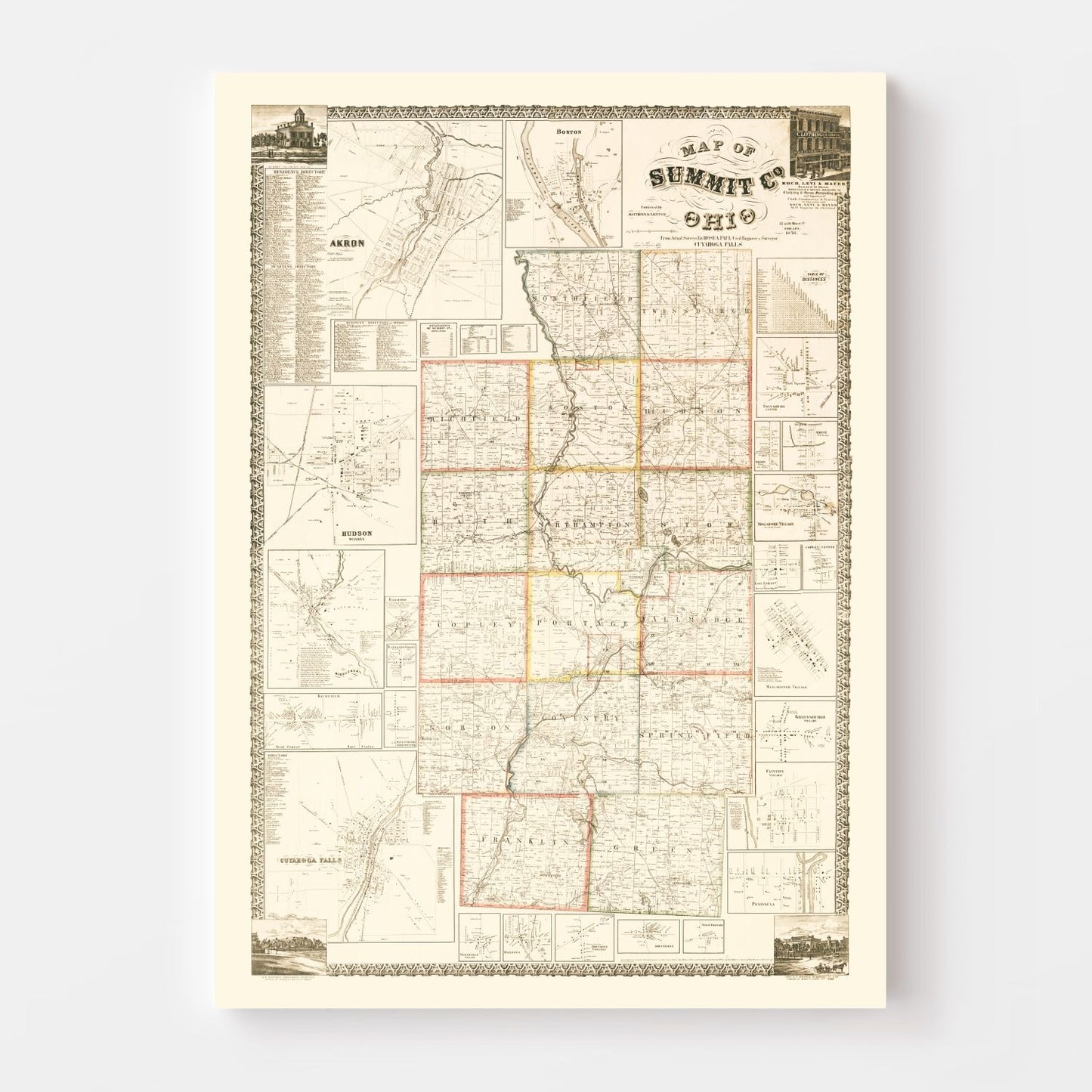 Vintage Map of Summit County, Ohio, 1856