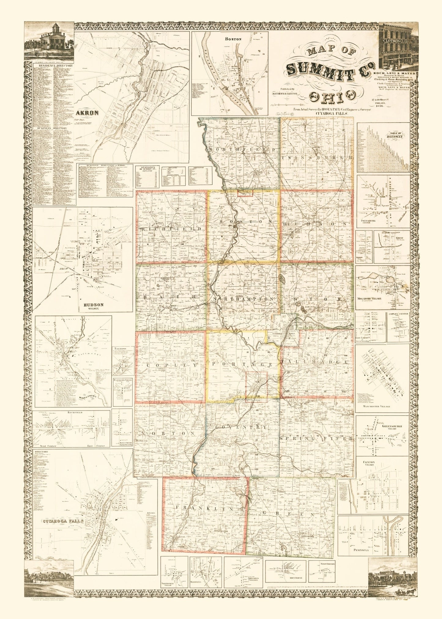 Vintage Map of Summit County, Ohio, 1856