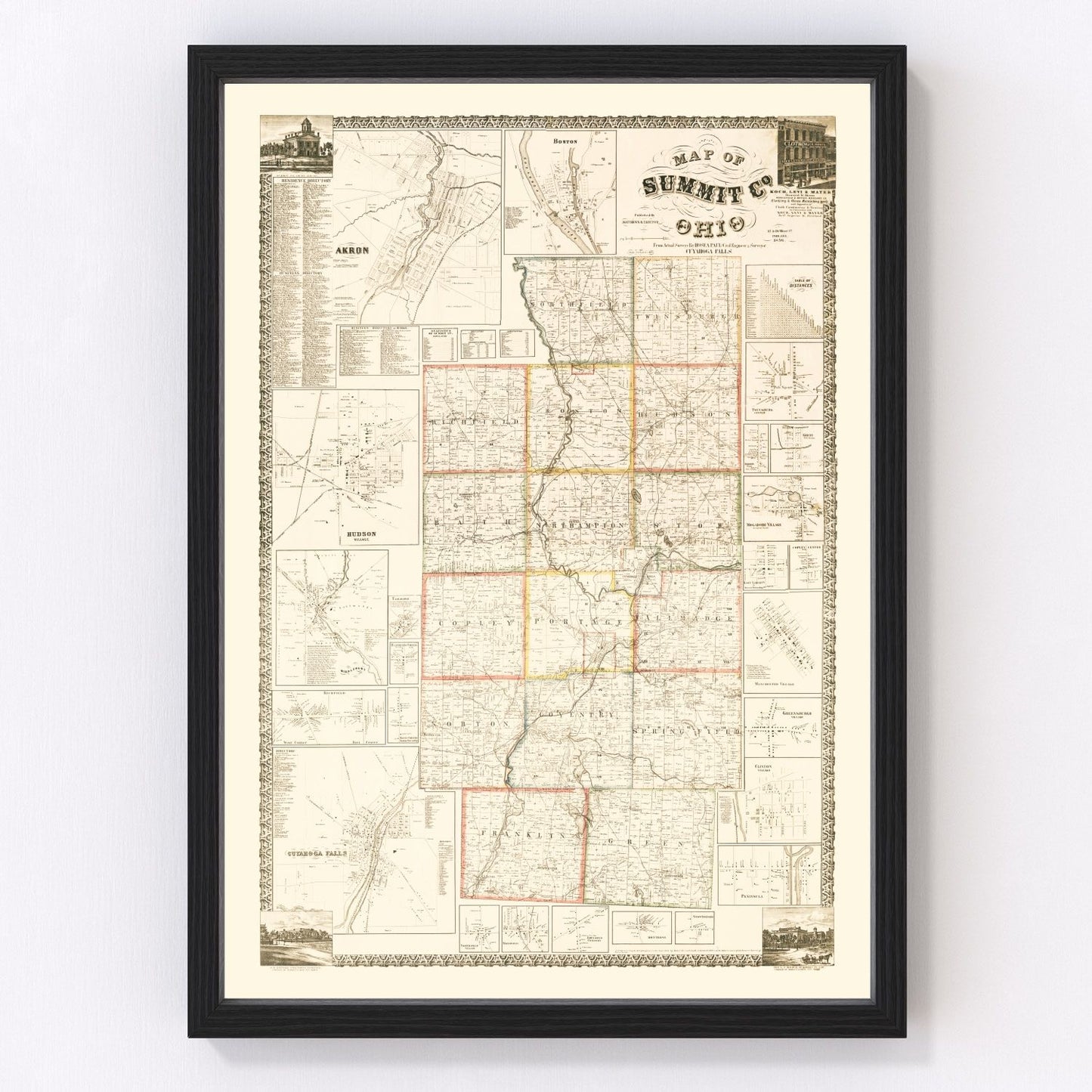 Vintage map of Summit County, Ohio, 1856