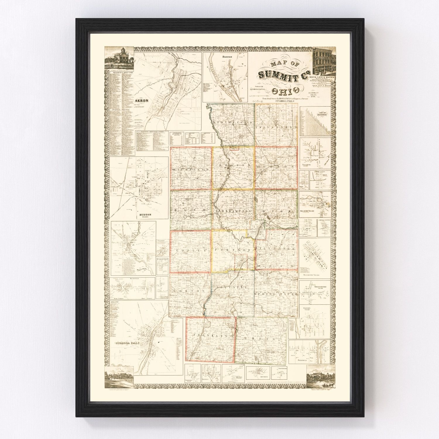 Vintage map of Summit County, Ohio, 1856