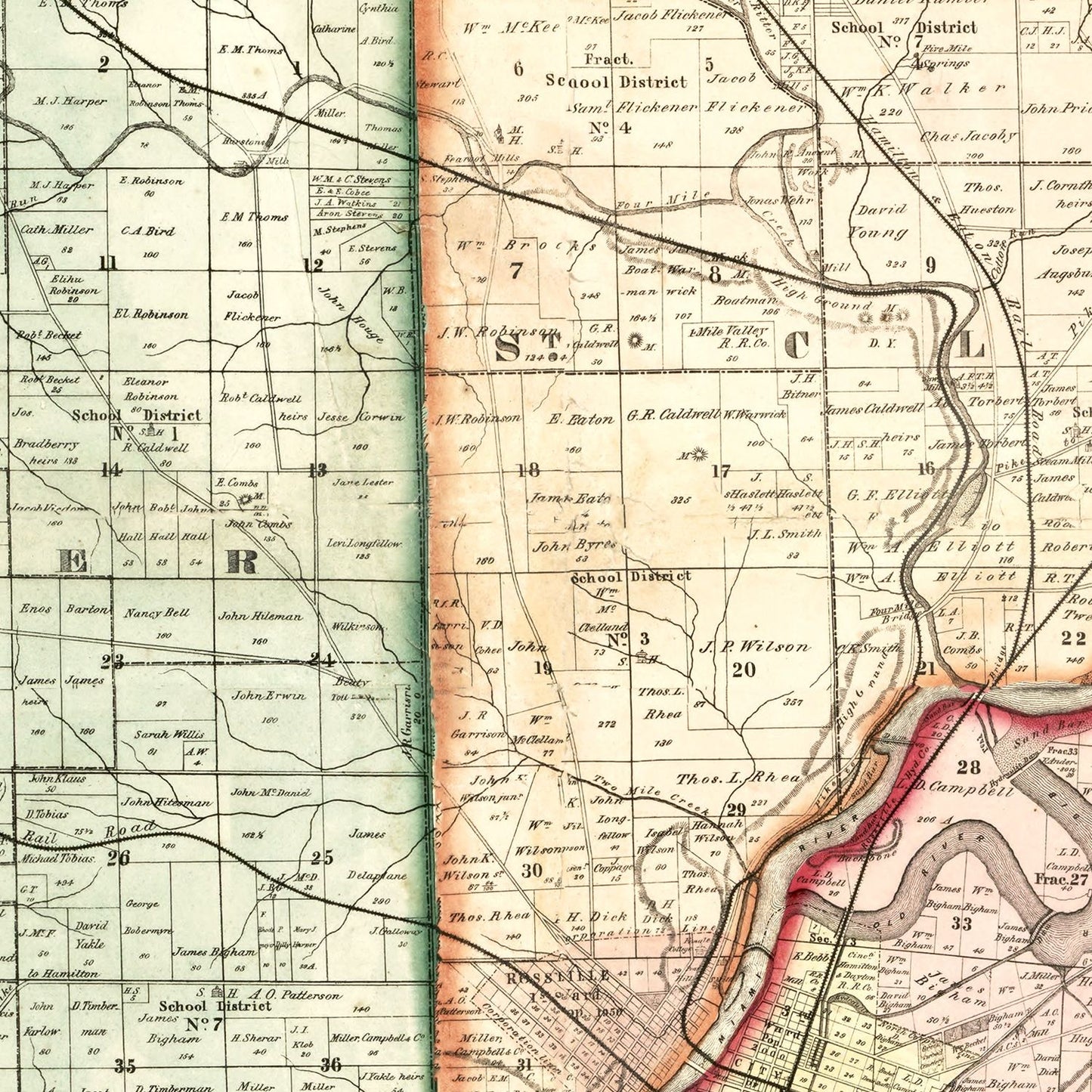 Vintage Map of Butler County, Ohio, 1855 Wall Art