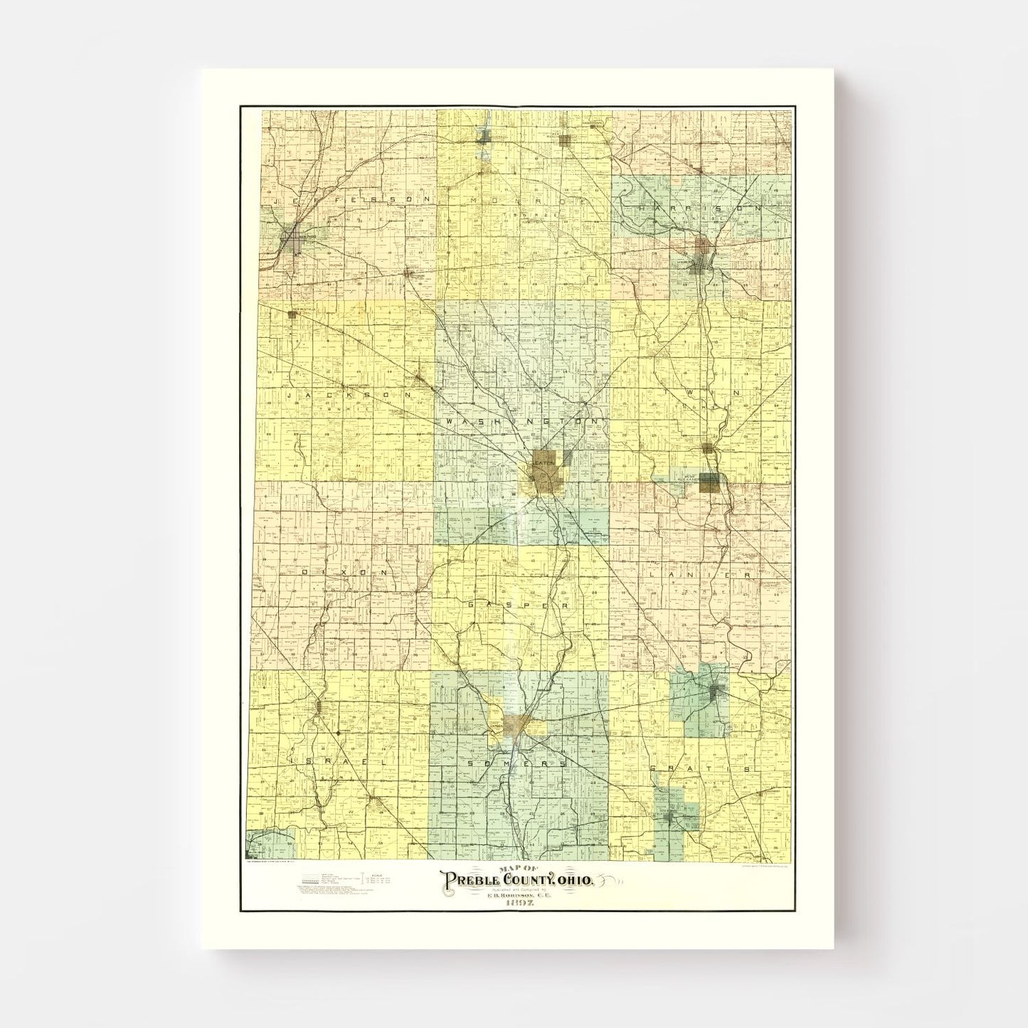 Vintage Map of Preble County, Ohio, 1897