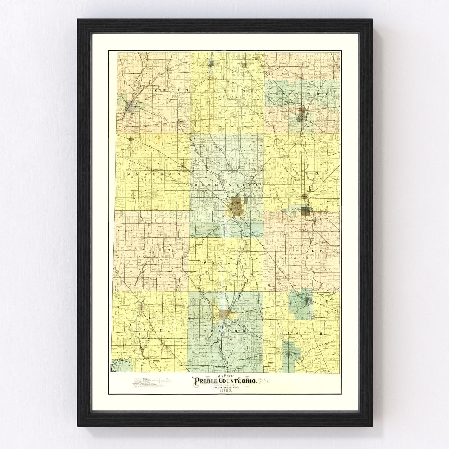 Vintage map of Preble County, Ohio, 1897