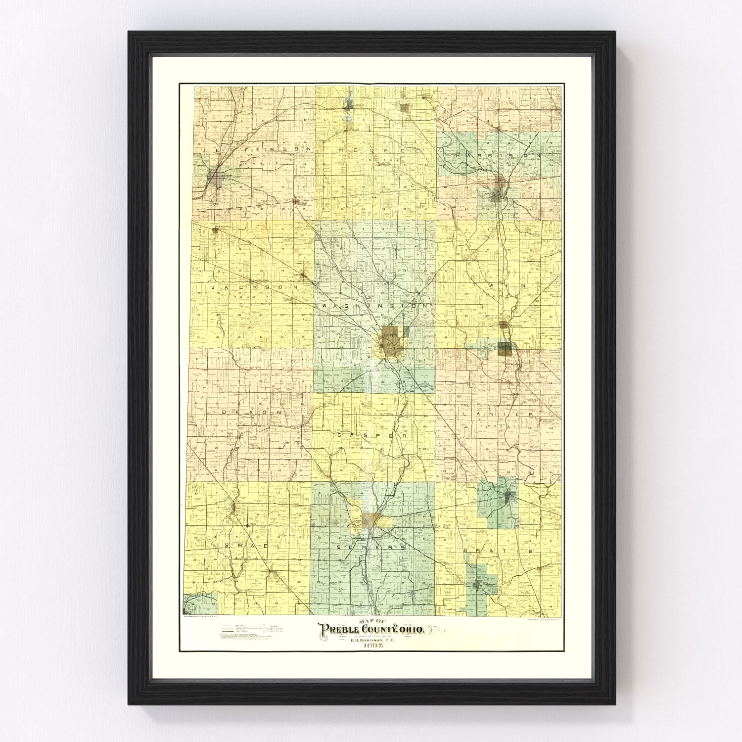 Vintage map of Preble County, Ohio, 1897
