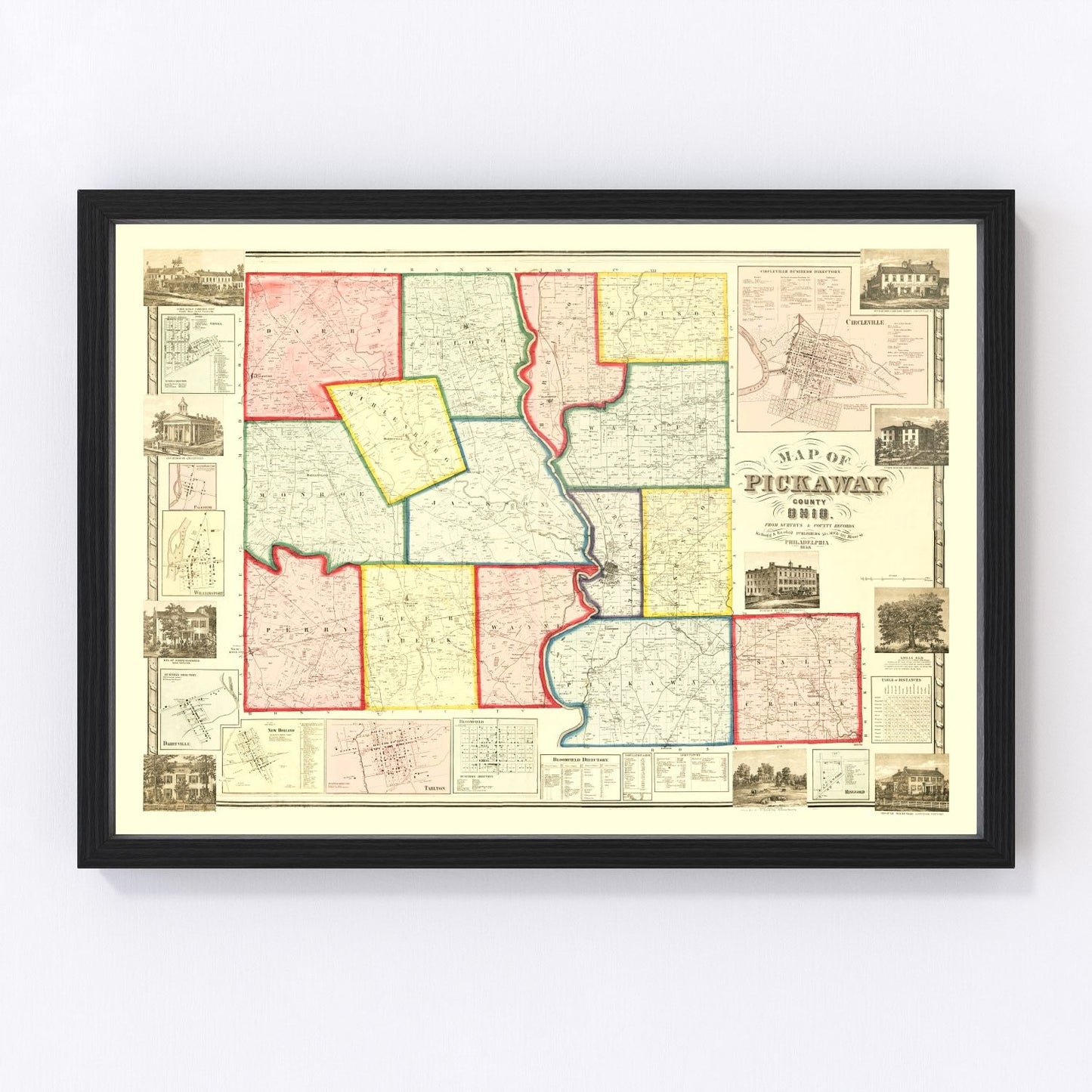 vintage map of Pickaway County, Ohio, 1858