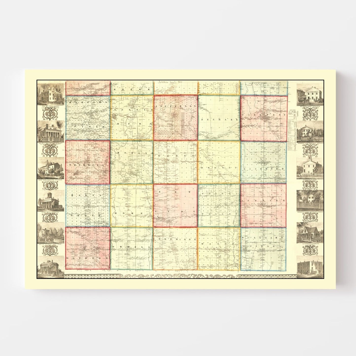 Vintage Map of Ashtabula County, Ohio, 1856