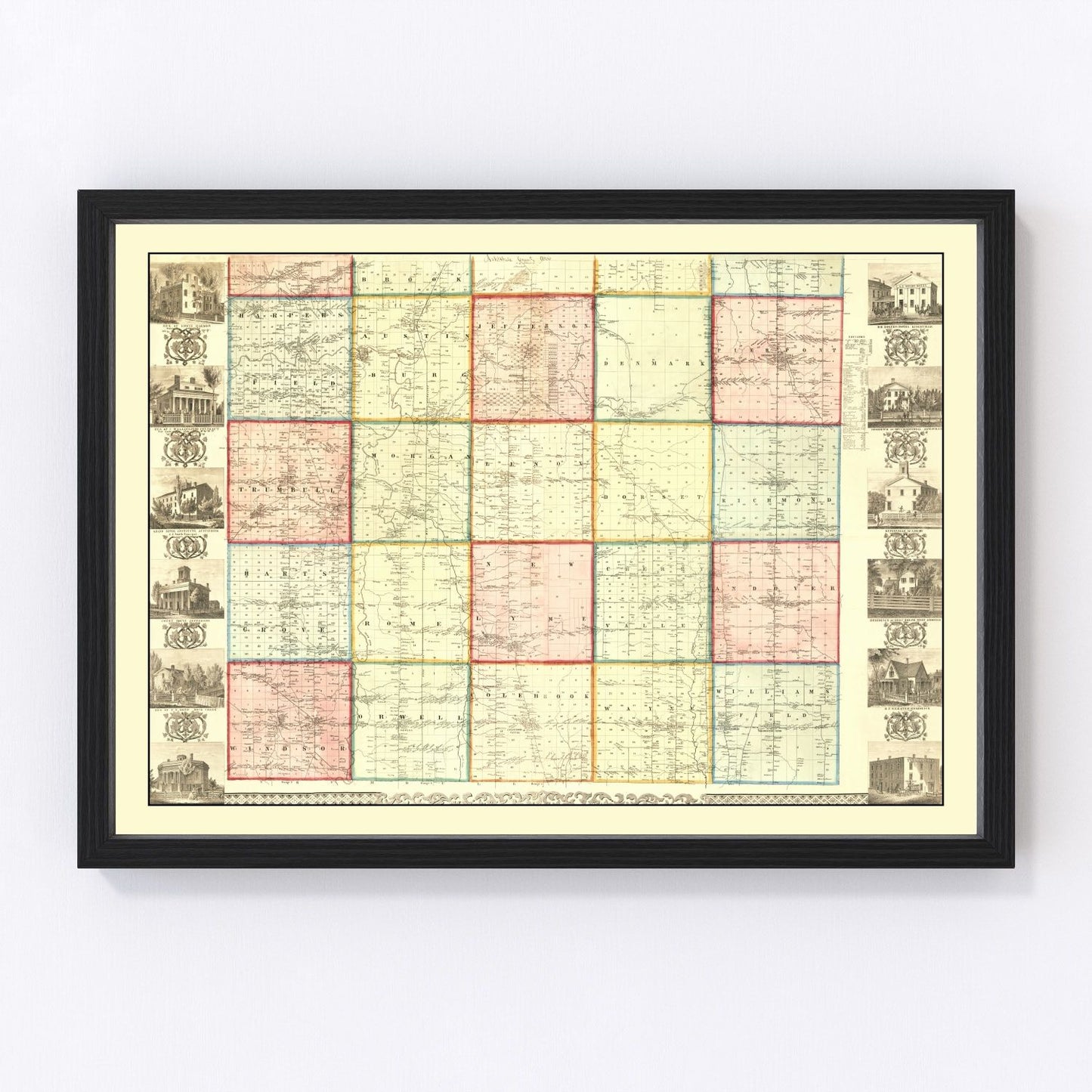 vintage map of Ashtabula County, Ohio, 1856, Lake Erie shoreline