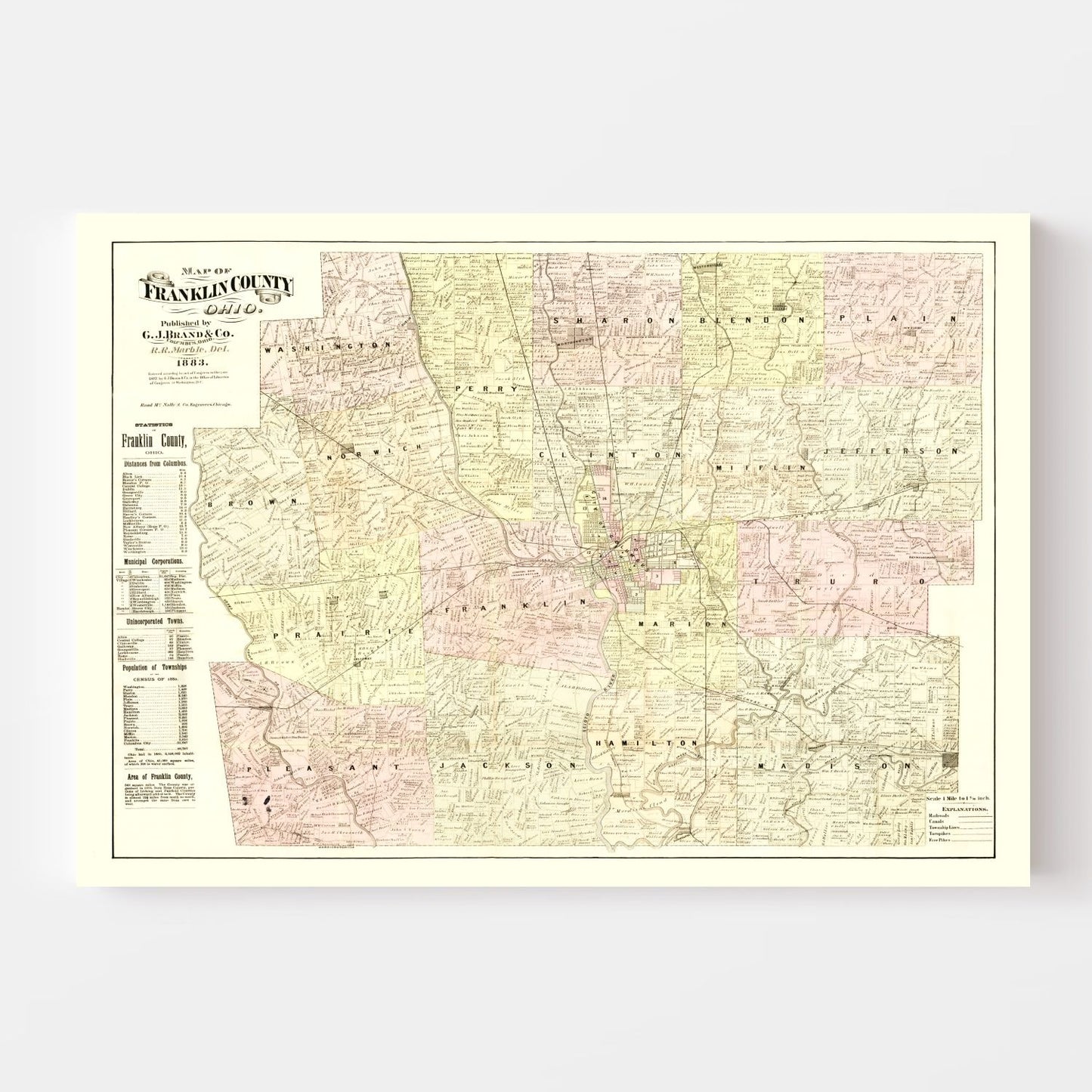 Vintage Map of Franklin County, Ohio, 1883