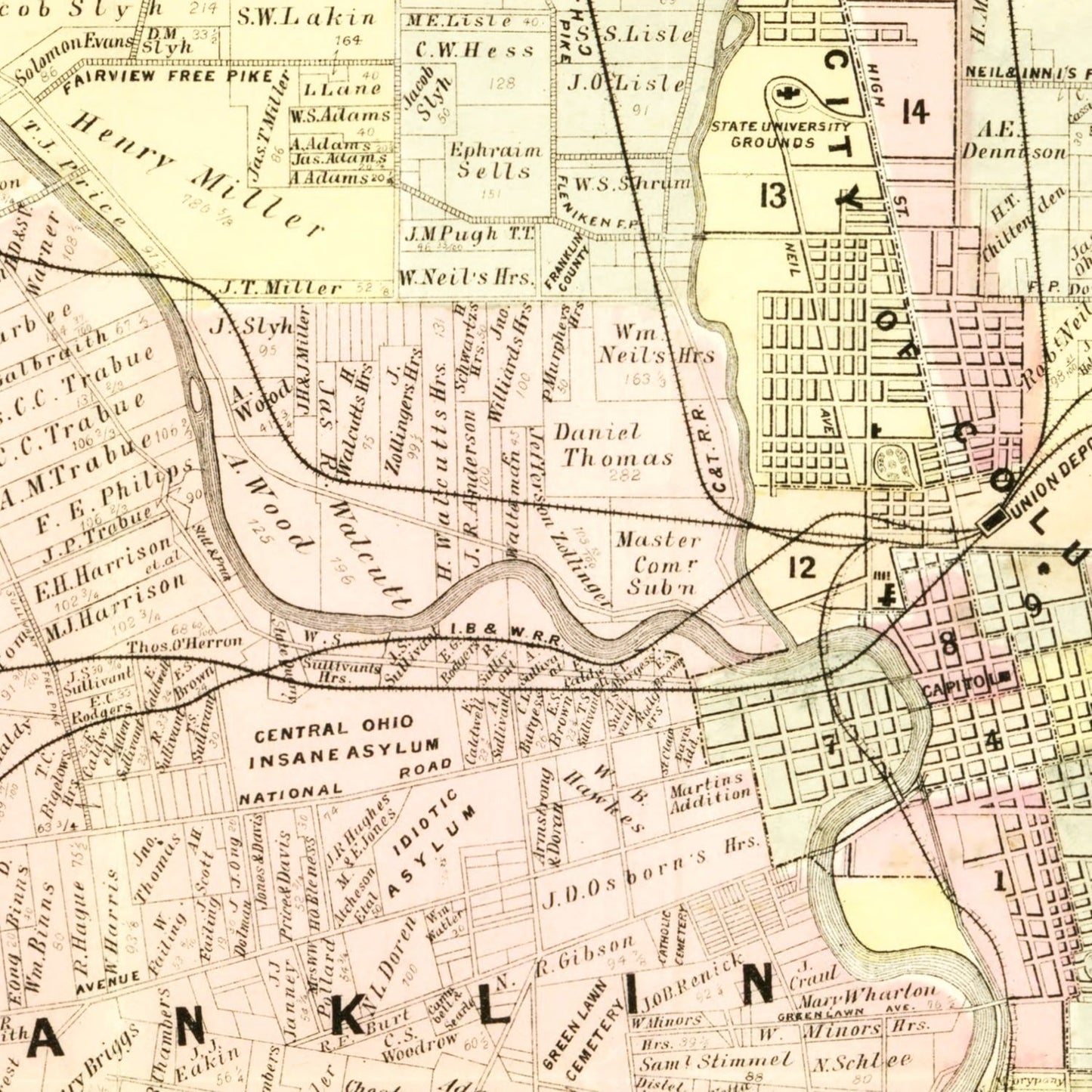 Vintage Map of Franklin County, Ohio, 1883