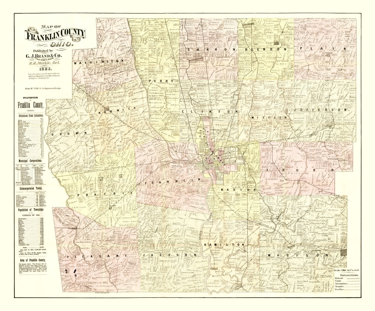 Vintage Map of Franklin County, Ohio, 1883