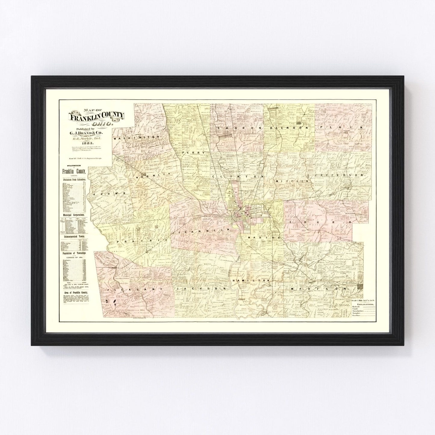 vintage map of Franklin County, Ohio, 1883